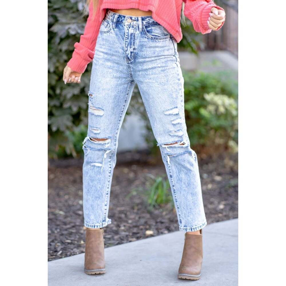 VERVET Clear Sky Beverly Super High Rise Straight Distressed Blue Jeans SIZE 29